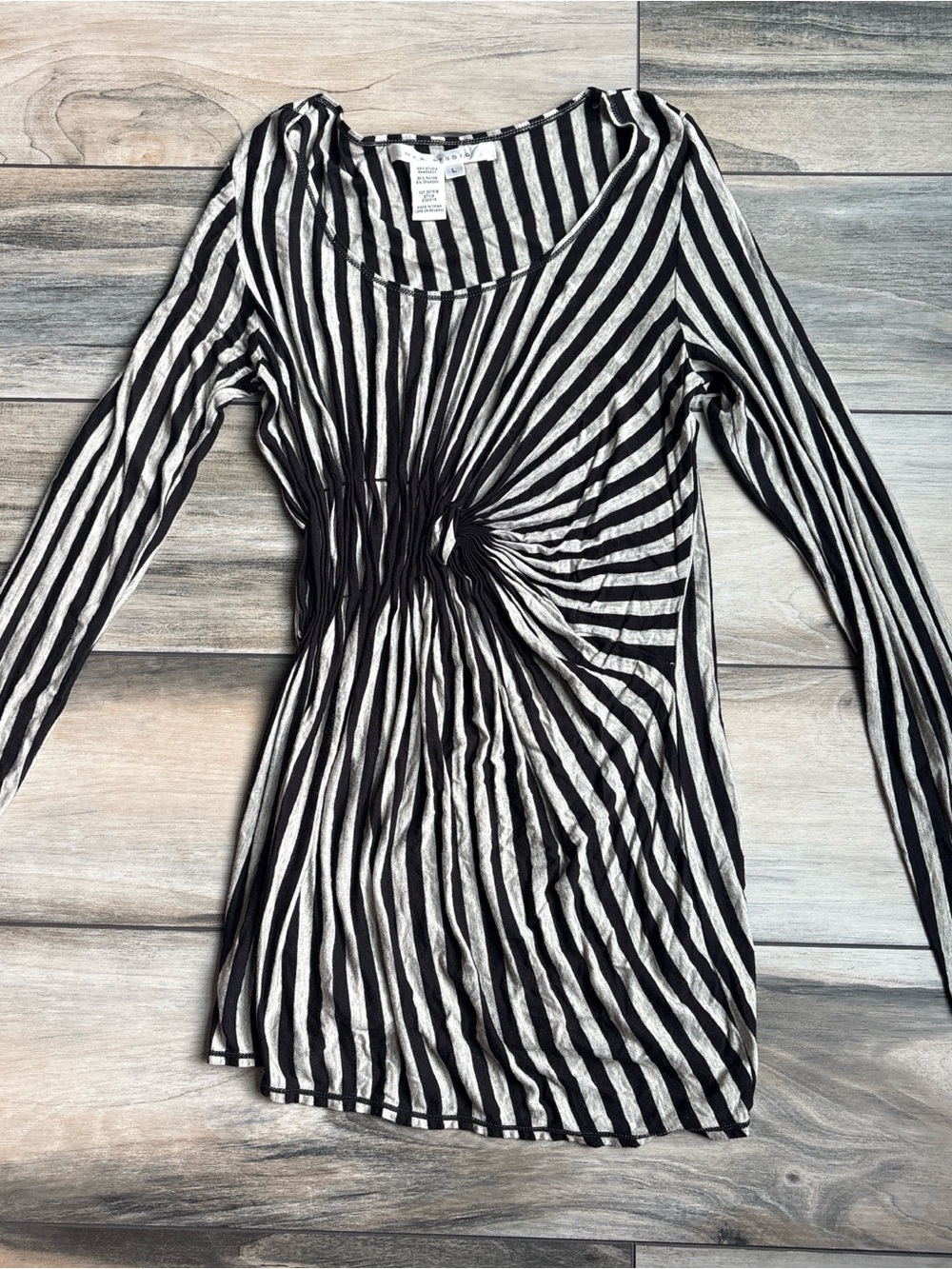 Striped Twist-Front Long Sleeve Top - Black & White